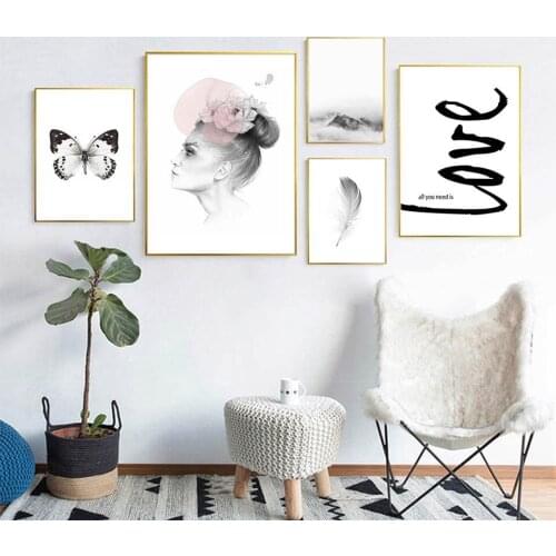 Black White Love Poster Nordic Canvas Wall Art Figure Print Africa Animal Lion Painting Dandelion Picture Home Decoration