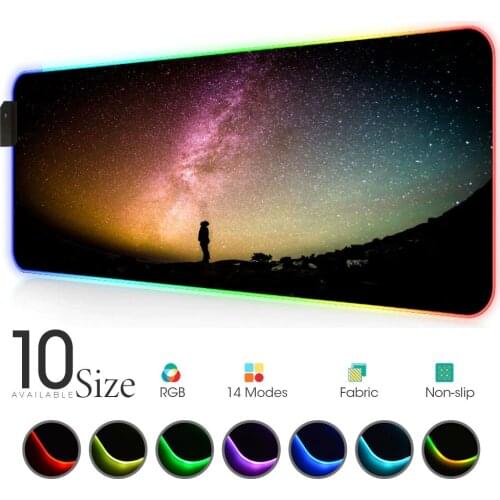 Planetary universe night sky RGB Mouse Pad Black Gamer Accessories Large LED MousePad Gaming PC Desk Play Mat with Backlit pads
