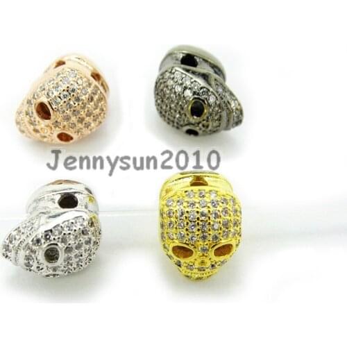 Clear Zircon Gems Stones Pave Four Holes Ghost Skull Bracelet Connector Charm Beads Silver Gold Rose Gold Gunmetal 10Pcs/Pack