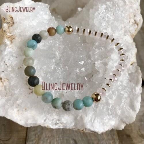 Mint Amazonite BEADS Stretch Bracelet Bridesmaid Jewelry ROSE Quartzs RONDELLE Beaded Bracelet BM31805