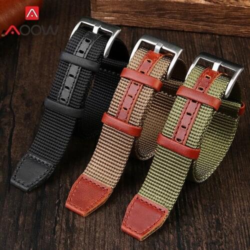 20mm 22mm Woven Nylon NATO Strap Genuine Leather Band Men Replacement Bracelet Watch Accessories for Hamilton Khaki H69439931