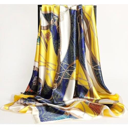 Luxury 90cm Print Scarf Hijab for Women Autumn Spring Shawl and Wrap Female Neckerhcief Hair Band Bag Headscarves Bandana 2021