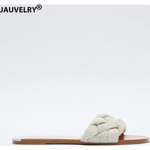 2021 Summer Women Slippers White Pearl Decoration Sandals Outdoor Flat Casual Slippers Beach Shoes Women