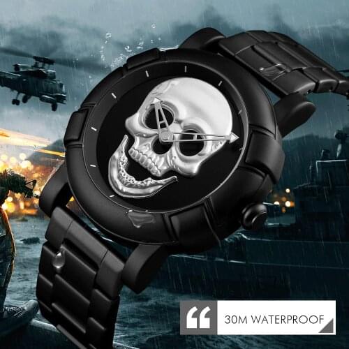 Skeleton Skull Watch Men Watches Luxury Brand Quartz Watch Sport Waterproof Stainless Steel Male Wristatch Reloj Militar Clock