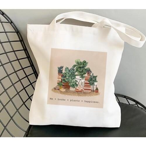 Green Plants Pattern Shopping Travel Women Eco Reusable Fashion Shoulder Shopper Bags Canvas Tote Bag Washable Leisure Handbag
