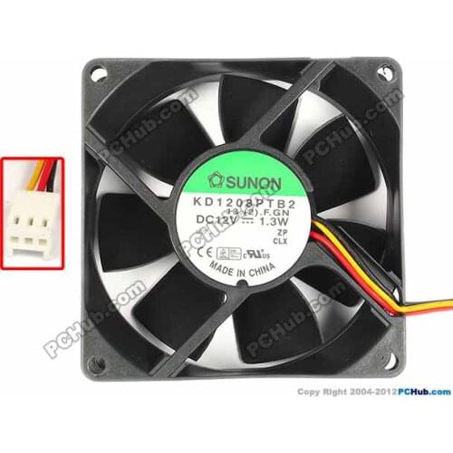 SUNON KD1208PTB2 13.(2).F.GN Server Cooling Fan DC 12V 1.3W 80x80x25mm 3-wire