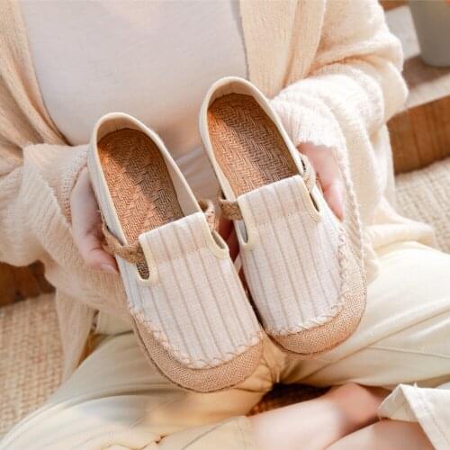 Slip On Shoes For Women Mixed Colors Round Toe Tennis Female Casual Sneaker Flax Flats Slip-on Breathable Summer Linen Dress