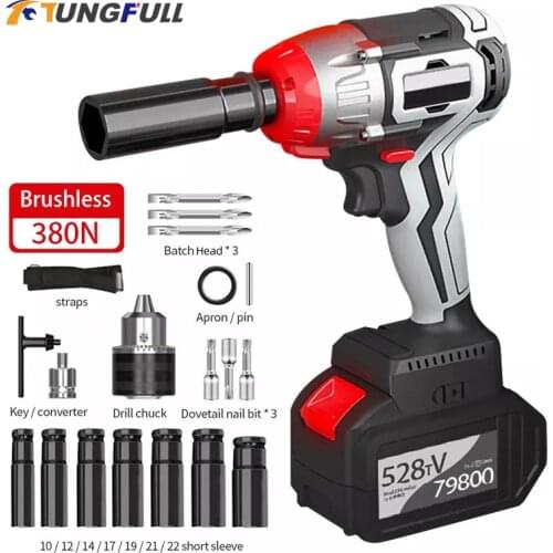 Brushless Cordless Electric Impact Wrench Wireless Power Hand Drill with Lithium Battery Torque Wrench Removal Power Tools