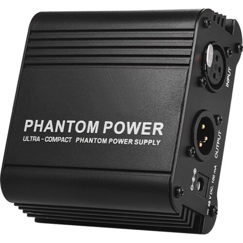 Ultra-compact Microphone +48V Phantom Power Supply with XLR Input & Output for Condenser Microphone Studio Music Recording