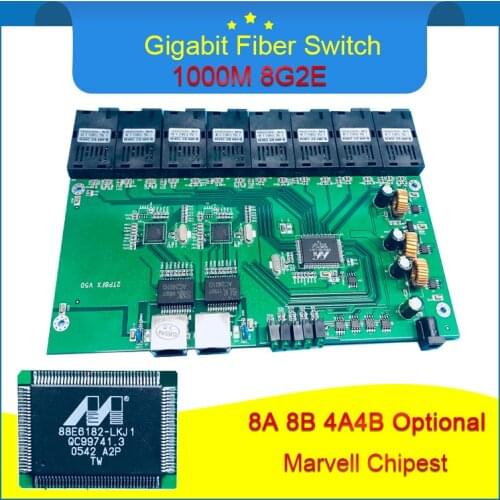 8G2E Big Board Industrial Grade Gigabit Ethernet Switch 8*1.25G Fiber Port 2*1000M RJ45 Single Mode Single Fiber SC Converter