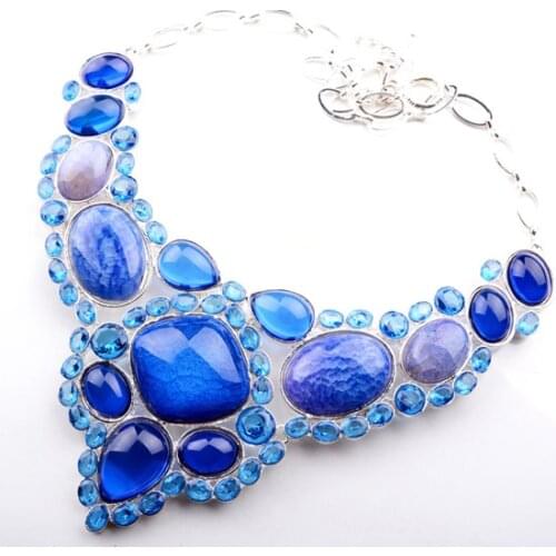 High Quality Luxury Blue Color Choker Large Synthetic Crystal And Natural Stone Necklaces SGN-P002B