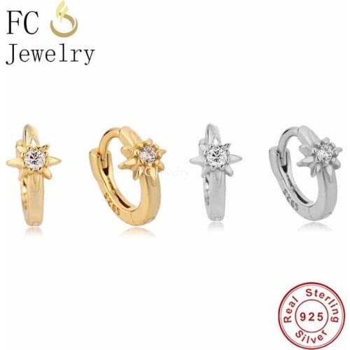 925 Sterling Silver Gold Plate Sparkling Snowflake Star Zircon Huggies Hoop Earring For Women Pendientes Brincos 2021 Trends
