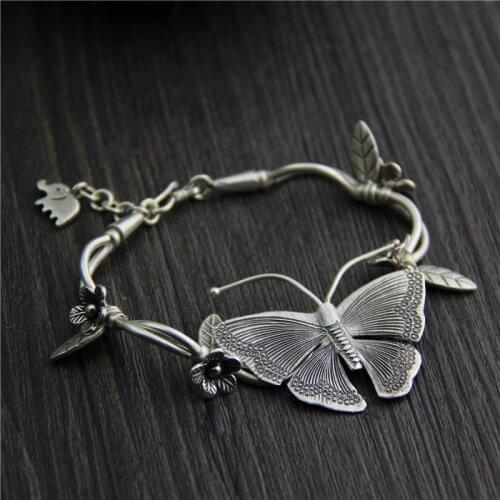 C&R Real S925 Sterling Silver Bracelet for Women Butterfly Charm Bracelet Thai Silver Handmade Bracelets Fine Jewelry