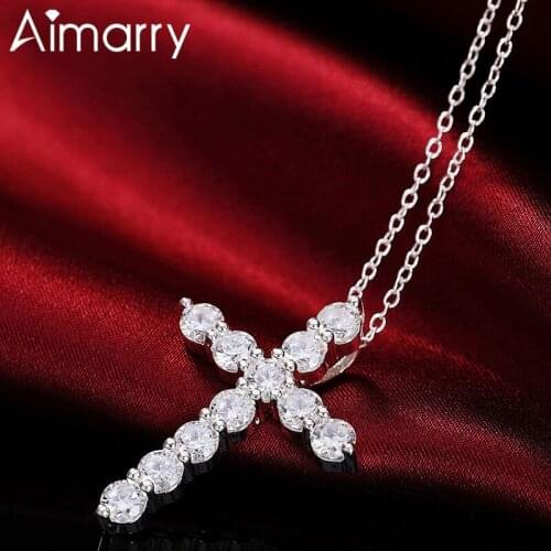 Zircon Cross Pendant Chain Necklace for Women 925 Sterling Silver Party Charm Wedding Jewelry Gifts Necklaces for Women Jewlery