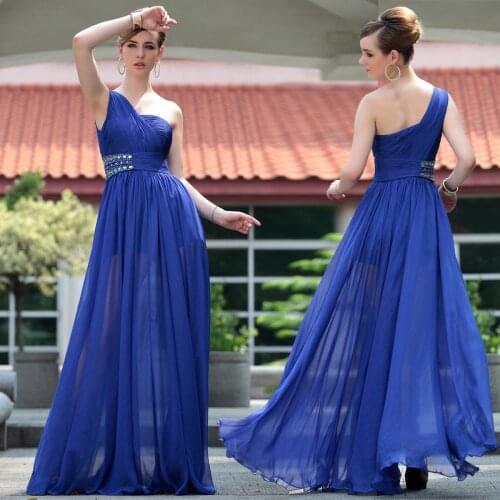 Free shipping 2018 blue one shoulder chiffon long design clairvoyant special occasion party prom gown bridesmaid dresses