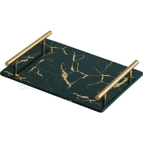 Golden Marble Texture Trays Decorative Glazed Ceramics Plates Skincare Jewellery Storage Plate Dressing Table Bathroom Tray