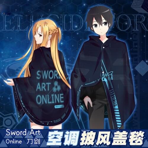 1pcs Anime Sword Art Online Cartoon SAO Kirito Cosplay Cloak Soft Plush Warm Blanket Decor Prop for Boy Girl Gift