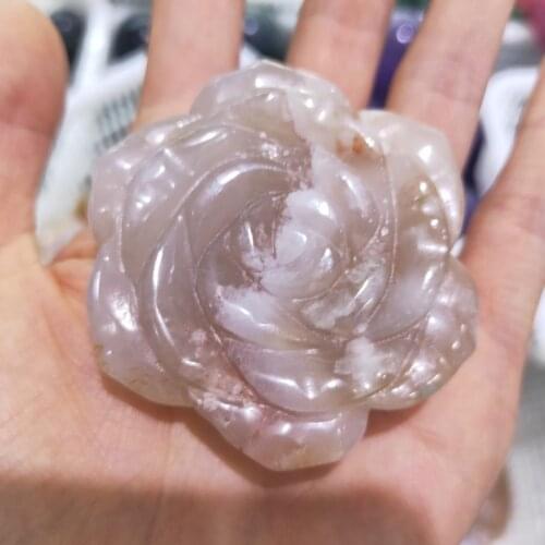 1pc Natural Cherry Blossom Agate Sakura Agate Rose Flower Quartz Crystal Hand Craved Natural Quartz Crystals