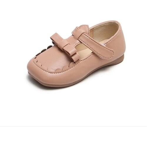 2021 Toddlers Girls Leather Shoes Childrens Sweet Flats Princess Bow-knot With T-strap Baby Fashion Soft bottom Princess Shoes