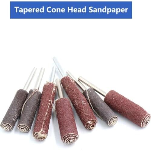 5Pcs Tapered Cone Head Sandpaper Stick Steel Shank & Sand Paper For Polishing Grinding Abrasive Grit Burs Stick Sanding
