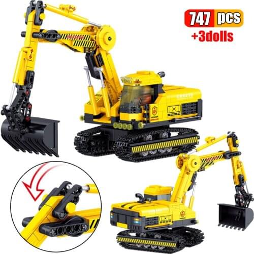 747Pcs Engineering Vehicle Mechanical Crawler Excavator Building Blocks DIY Model Navvy Truck Bricks Kids Toys Birthday Gifts