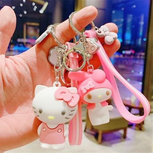 Kawaii Cinnamoroll Hellow Kittys Melody Kuromi Key Chain Cartoon Cut Figure Kawaii Keychain Bag Pendant Keychains Gift for Girl