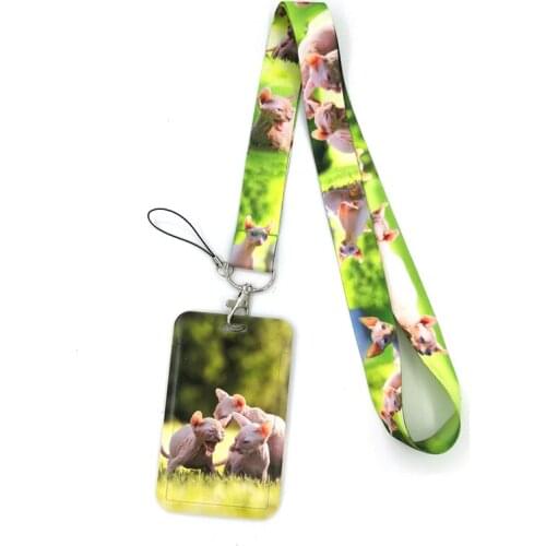 Animal Hairless Sphynx Cats Key lanyard Car KeyChain ID Card Pass Gym Mobile Phone Badge Kids Key Ring Holder Jewelry