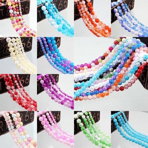 Natural Stone Beads 6 8 10 12 mm Snow Cracked Crystal Beads For Jewelry Making Loose Spacer Round BeadsDIY Bracelet Necklace