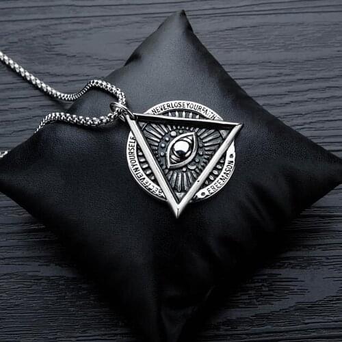 Gothic Stainless Steel All Seeing Eye Pendant Necklace Men Illuminati Eye of Providence Gods Eye Necklace Jewelry Chain