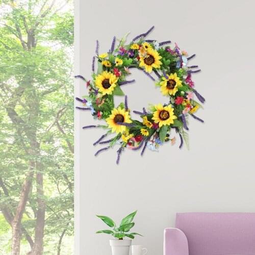 Sunflower Decoration 40cm Artificial Sunflower Fall Wreath Thanksgiving Hanging Front Door Home Decor Garland For Home Decor