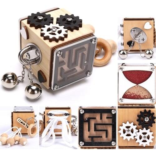 1Pcs Wooden Busy Cube Children Hands Ability Training Lock Box Early Learning Busy board Fidget Baby Montessori Educational Toys