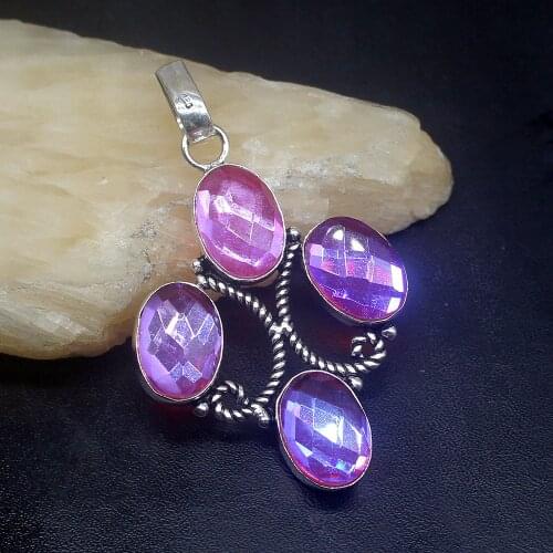 Gemstonefactory Jewelry Big Promotion 925 Silver Beautiful Fashion Mystical Pink Topaz Women Ladies Gifts Necklace Pendant 1112