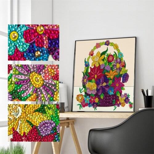 5D DIY Diamond Painting Flower Basket Kit Special-shaped Ornaments Embroidery Mosaic Art Picture Rhinestone Home Decoration Gift