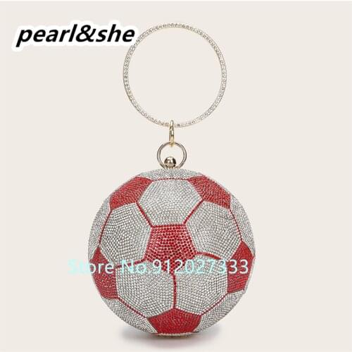 Creative Round Ball Clutch Evening Bag Women New Designer Dinner Purse High Quality Personality Rhinestone Basketball Football