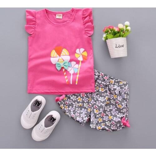 Summer Baby Girls Clothes Sets Flower Sleeveless Tops Bandage Shorts Pant 2PCS Casual Outfit Sport Tracksuit Children Costumes