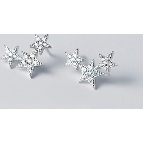 MloveAcc 100% 925 Sterling Silver Women Jewelry Fashion Cute Luminous CZ Stars Stud Earrings Gift for School Girls Teens Lady