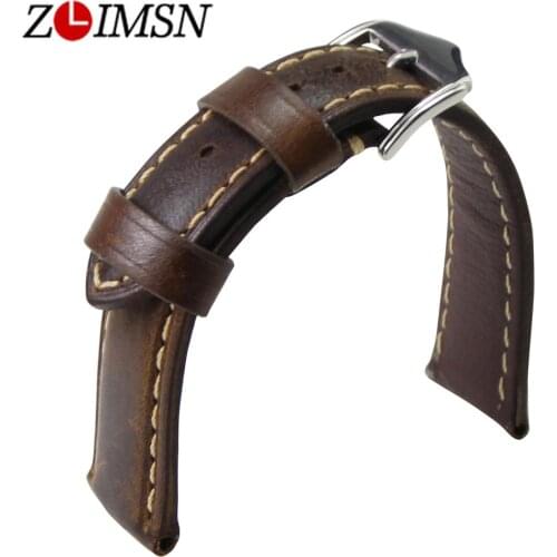 ZLIMSN Watch Men Genuine Leather Watch Bands Watchbands Suitable for Panerai Replacement Belt 20mm Straps Stainless Steel Buckle