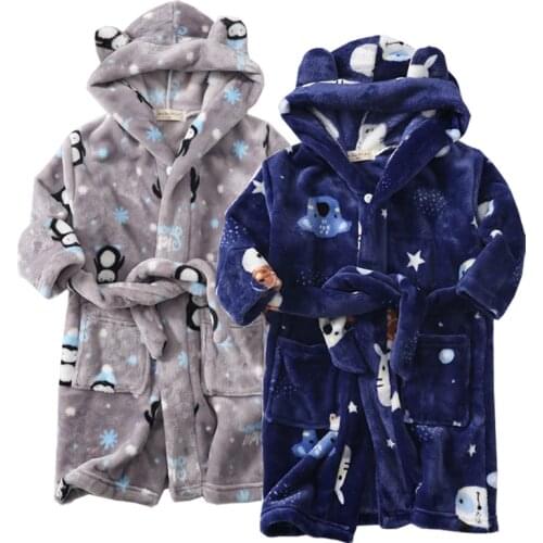 2021 new flannel robe for boys and girls cartoon printed pajamas housewear childrens double faced velvet hooded bathrobe