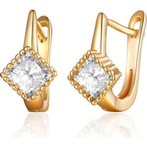 Simple Square Cubic Zirconia Stud Earrings for Women Gold Silver Color Gem Stone CZ Small Ear Studs Classic Jewelry Girls Gifts