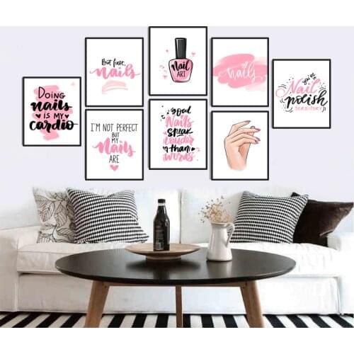 Pink Makeup Wall Art Canvas Painting Fingernail Art Posters And Prints Nails Art Quote Girl Room Wall Picture Home Decor HD2971
