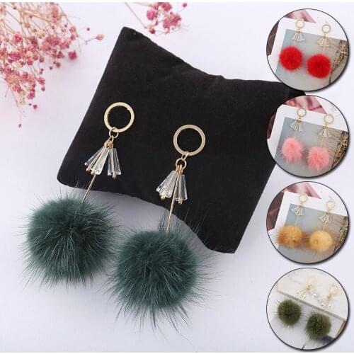 Cute Rabbit Fur Ball Long Drop Earrings Fashion Furry Ball Ear For Women Unique Korean Soft Dangle Earring Jewelry Brinco Bijoux