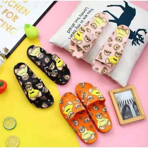 Summer Girl Cute Teddy Bear Slides Indoor Non-slip Slippers Student Bathroom Platform Slippers Flip Flops Women Beach Sandals