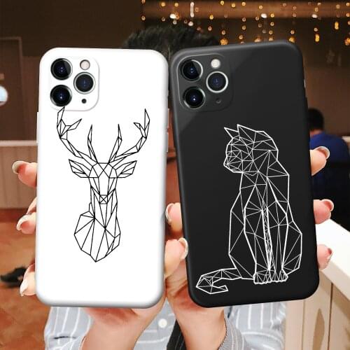 Silicone Phone Case For iPhone 12 Pro SE2 XS Max XR 7 8 6S Plus mini Cartoon Deer Cat Couples Cover For iPhone 11 Pro MAX Shell