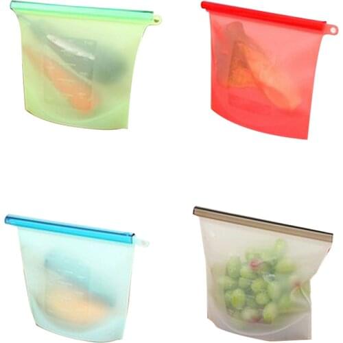 4 Colors/set Silicone Food Bag Reusable Fresh-keeping Bag Fruit and Vegetable Sealed Bag Leak-proof Food Storage Ziplock Bag