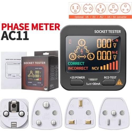 US UK EU AU Plug Digital Socket Tester Voltage Test Ground Zero Line Phase Check Rcd NCV test AC11 Smart Socket Detector