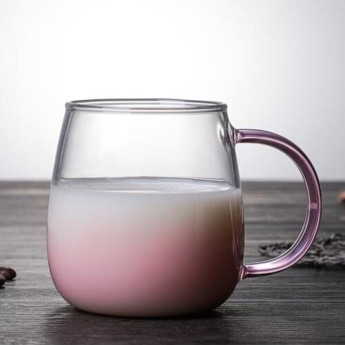 Nordic Style Coffee Glass Cup with Colorful Handle Clear Borosilicate Glass Mug For Milk Dessert Juice Ice Cream Yogurt Taza