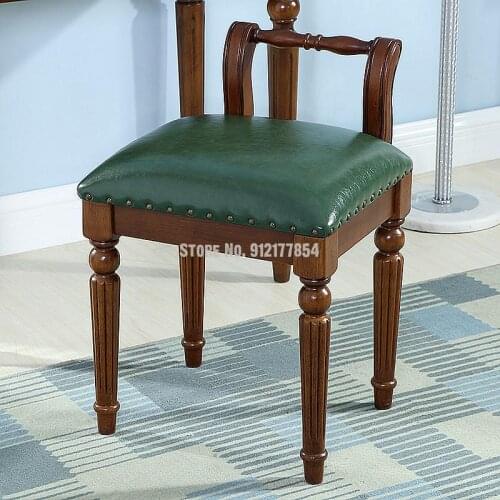 European style dressing stool American style makeup stool solid wood backrest dressing chair manicure stool simple fabric soft b
