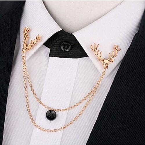 Collar corner chain buckle Deer Collar pin Man male Shirt neck Decorative button