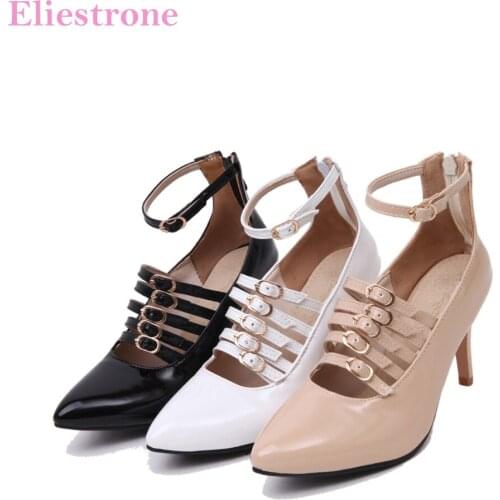 Brand New Glossy Black White Women Glamour Pumps Vogue Spike Gladiator Heels Lady Party Shoes SH218 Plus Big Size 33 10 43