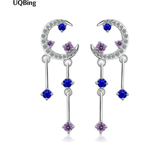 925 Sterling Silver Long Sparkling Zircon Moon Stud Earrings For Women Gifts Jewelry Wholesale